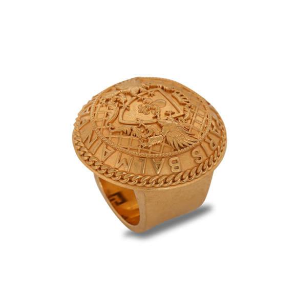 Balmain Antique Gold-Tone Brass Coin Ring Unisex Size M/ 7 NIB $595 - Picture 2 of 13